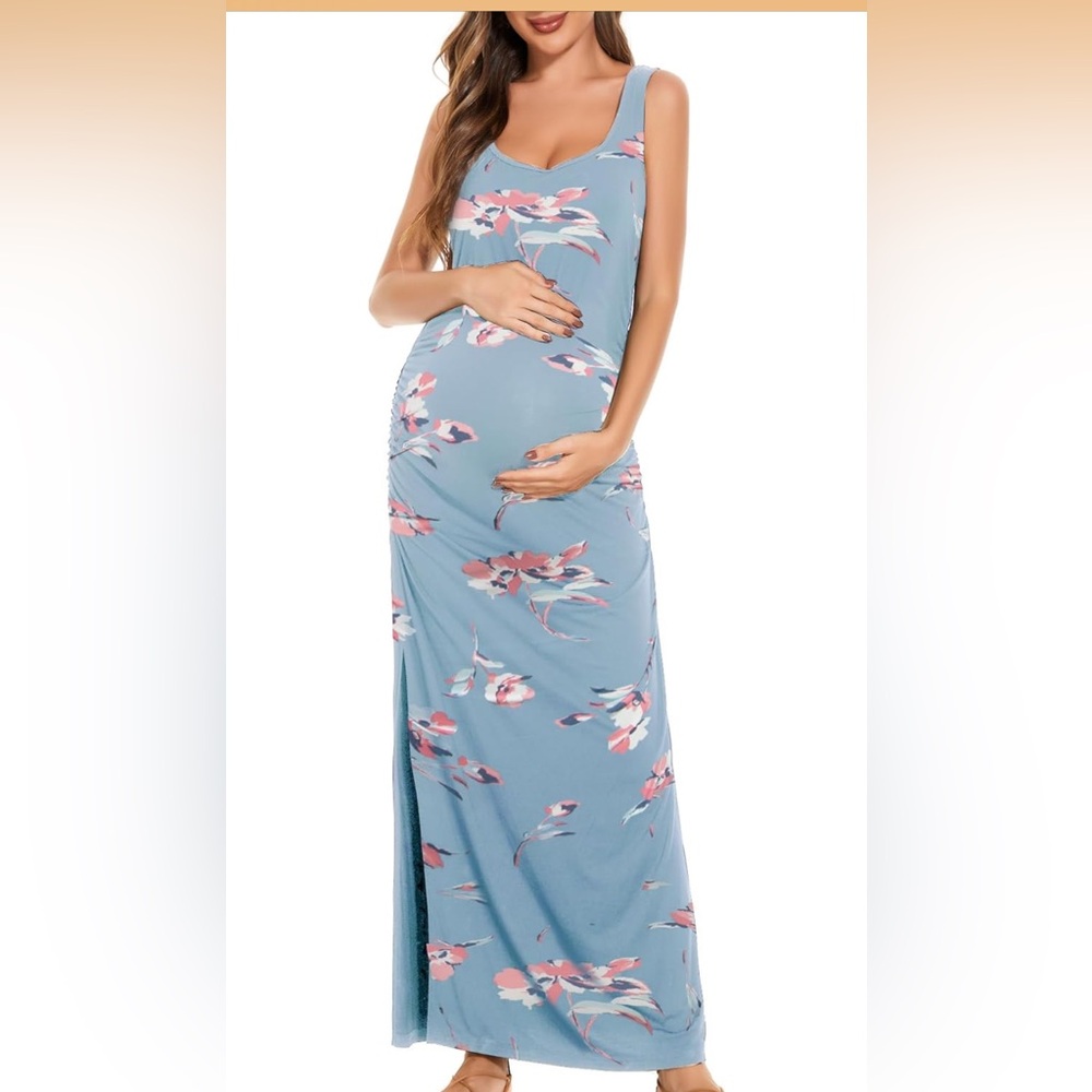 Maternity Blue Floral Maxi Dress Medium
